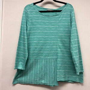 Women's Habitat Teal White Striped Long Sleeve Tee L